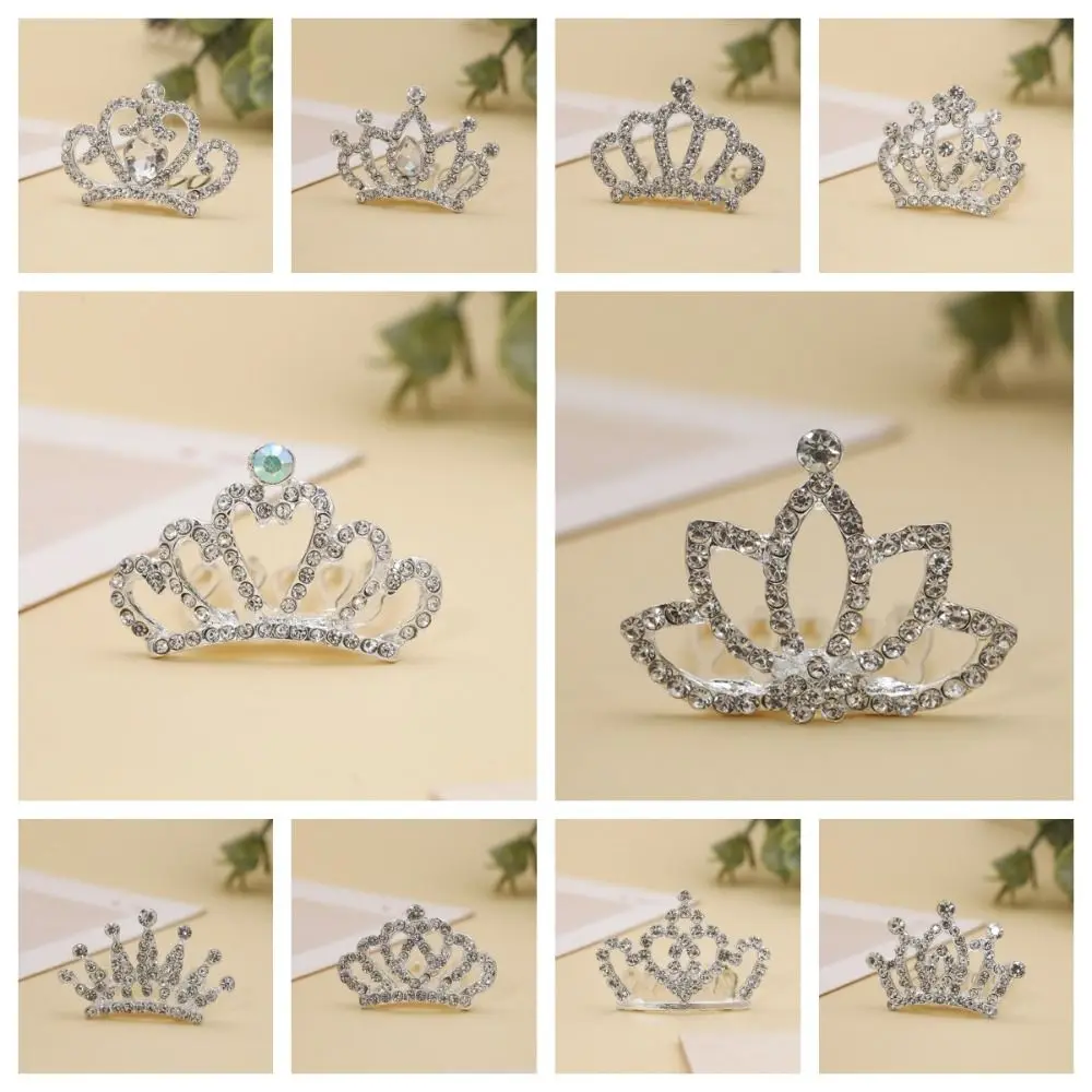 Flower Crystal Crown Hair Comb Hollow Love Heart Children Tiara Headband Wedding Jewelry Hair Styling Accessories 5