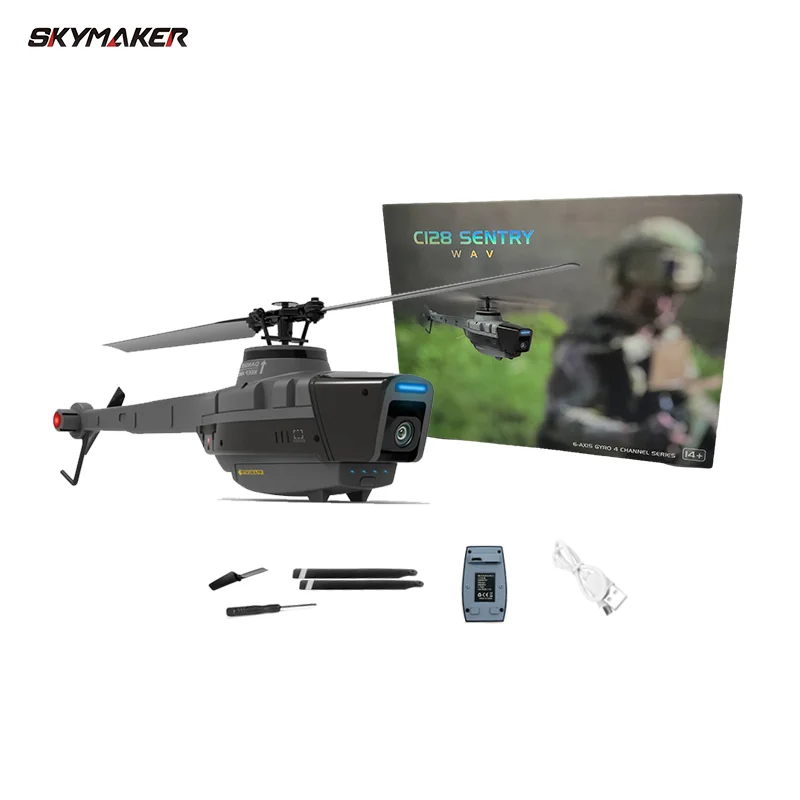 C128 RC Helicopter 2.4G 6G System 4CH Remote Control 1080P Camera Wifi FPV 6-Axis Sentry Drone RC Helicopter Toy for Adult 6