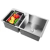 Kitchen Sink 2 Silver Sinks Stainless Steel with Drain Basket and Drainer Set Large Basin 30L Small Basin 23L  78*43*21cm 3