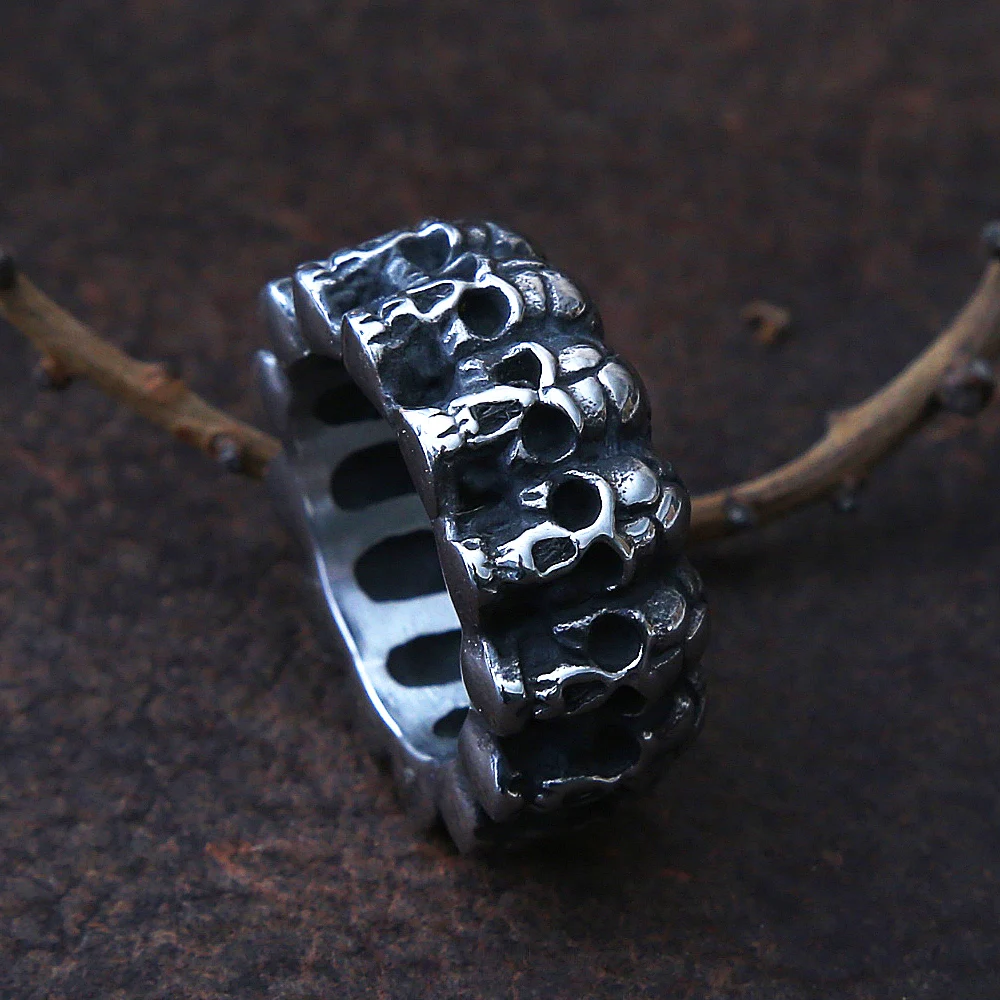 Joyería Gótica Hombre Anillo Calavera Gótico Para Hombre - Acero Inoxidable 316L | Joyería Punk Rock Anillo Retro Tamaño Ajustable