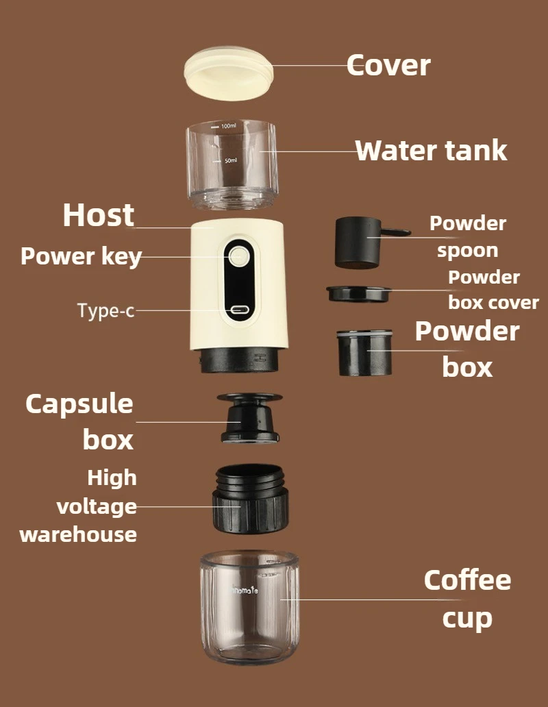 5W 5V Wireless Portable Espresso Machine Electric Espresso Capsule Small Coffee Machine Outdoor Car Household Easy To Clean