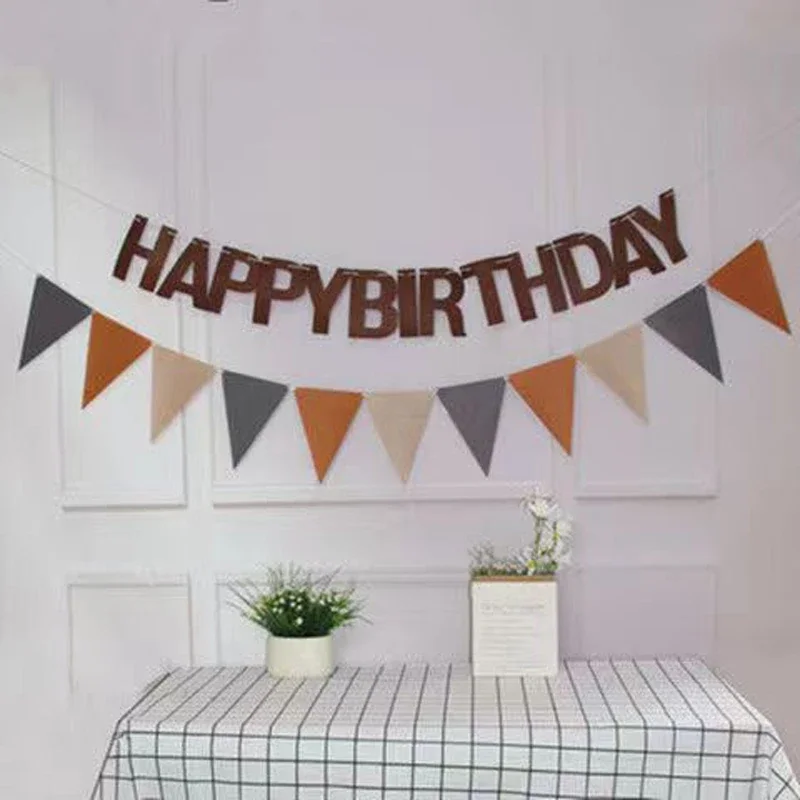 Coffee Brown Triangle Bunting Birthday Party Banner Happy Birthday Letter Non-woven Fabric Festive Garland