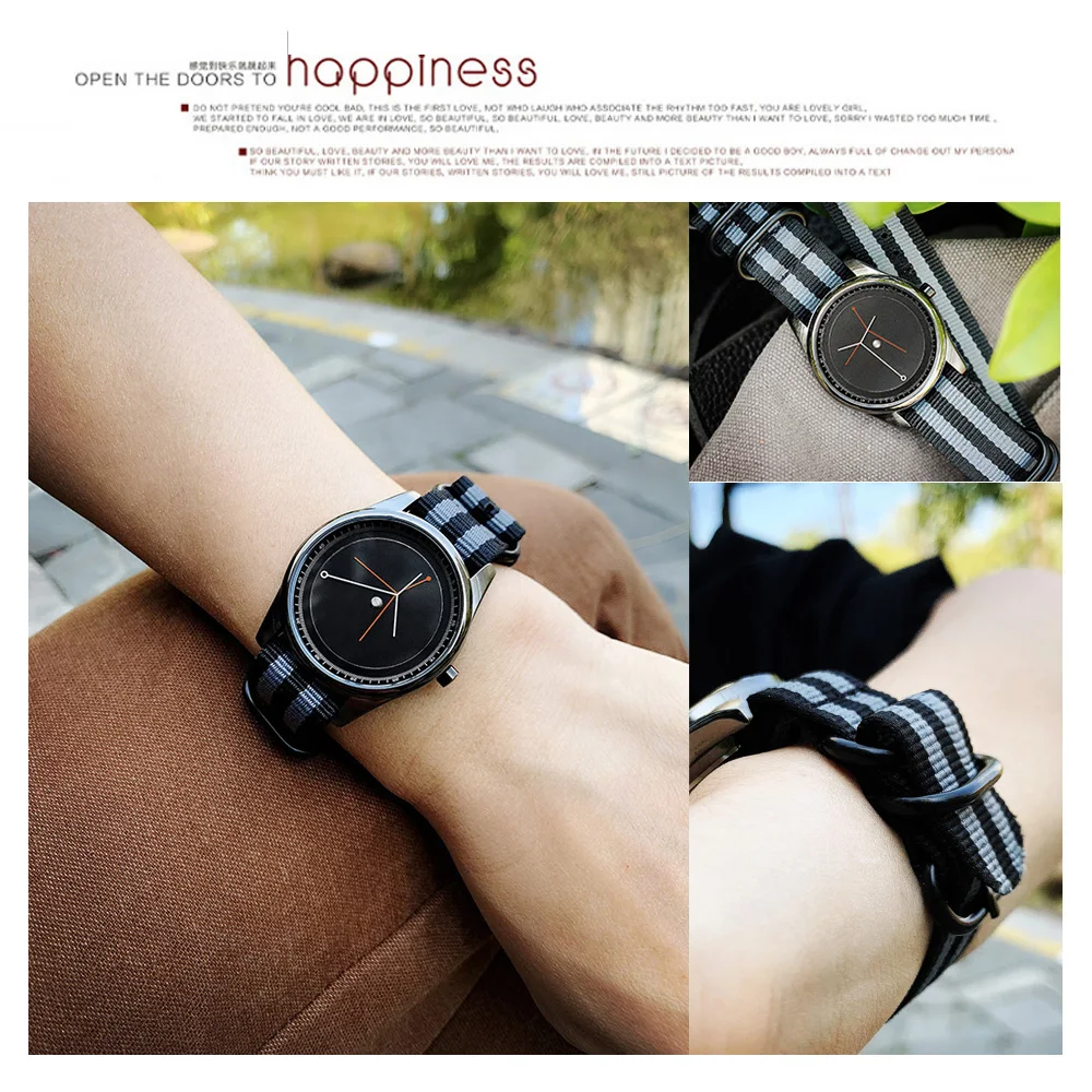 Fashionable Unisex Canvas Strap Quartz Watch with Innovative Pointerless Design