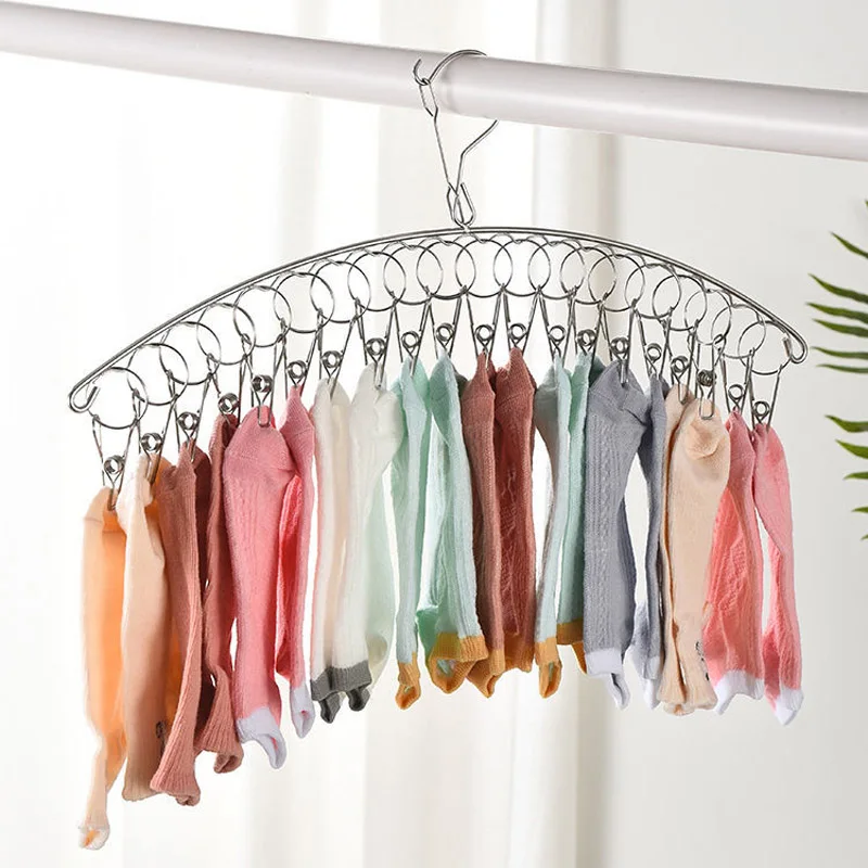 Kleiderbügel aus Edelstahl zum Trocknen von Kleidung, winddicht, Kleiderständer mit 20 Clips, Wäscheständer für Socken, Unterwäsche, Socken, Halter, Kleiderbügel_voghion.com