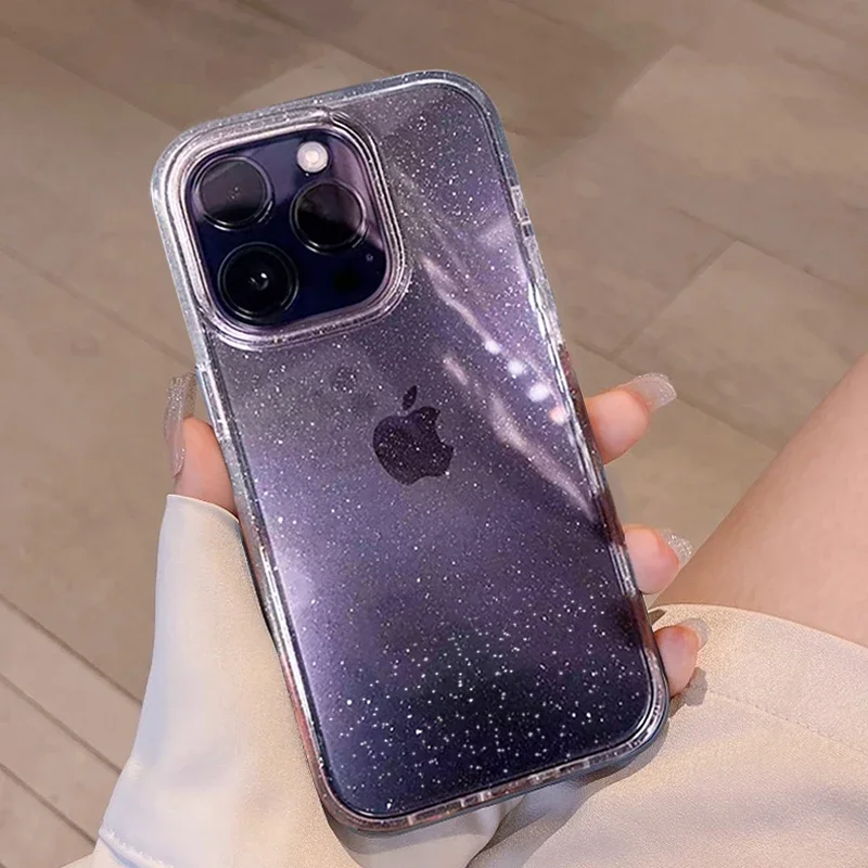 iPhone Case Luxury Glitter Bumper Bling Clear Case For iPhone 16 15 14 13 12 11 Pro XS Max Mini X XR 7 8 Plus Silicone Acrylic Cover funda