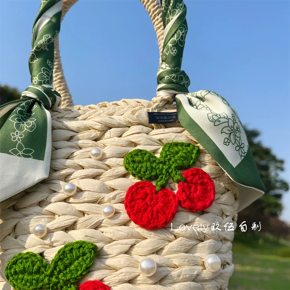 Summer Twilly Scarf Decor Straw Bag For Women New Trendy Vacation Beach Bag  Woven Handmade Bucket Bag Designer Purse - Shoulder Bags - AliExpress