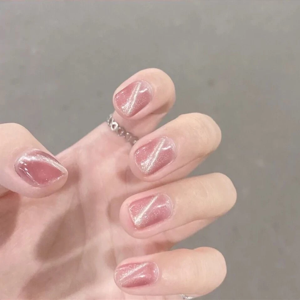 24 Pcs Pink Fake Nails Acrylic Cat Eye Press on Nail Designs Art Long Tips  False Forms with Glue Stick Stickers Reusable Set| | - AliExpress