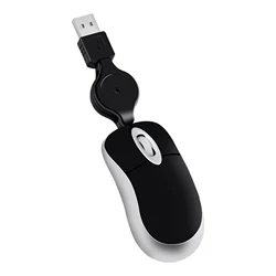 Compact Wired 3-Button Mouse with Retractable USB Cable - Adjustable for Gaming and Office Use (Black)