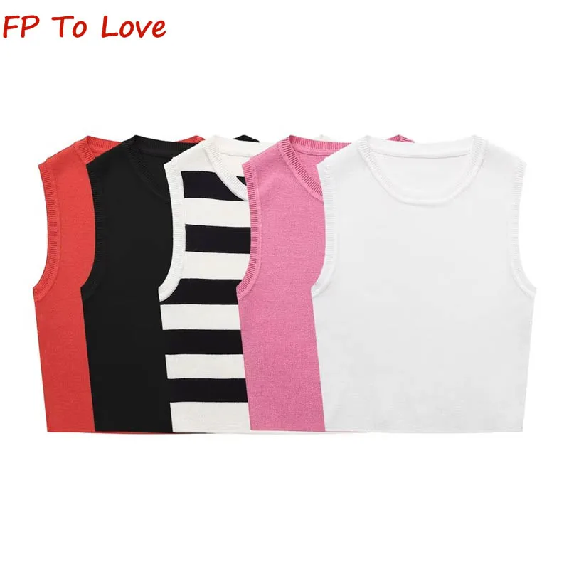 

Модель 2023 года, весна/лето, разноцветный Короткий трикотажный пикантный жилет в стиле Спайс для девушек, женские топы, 3519030 066