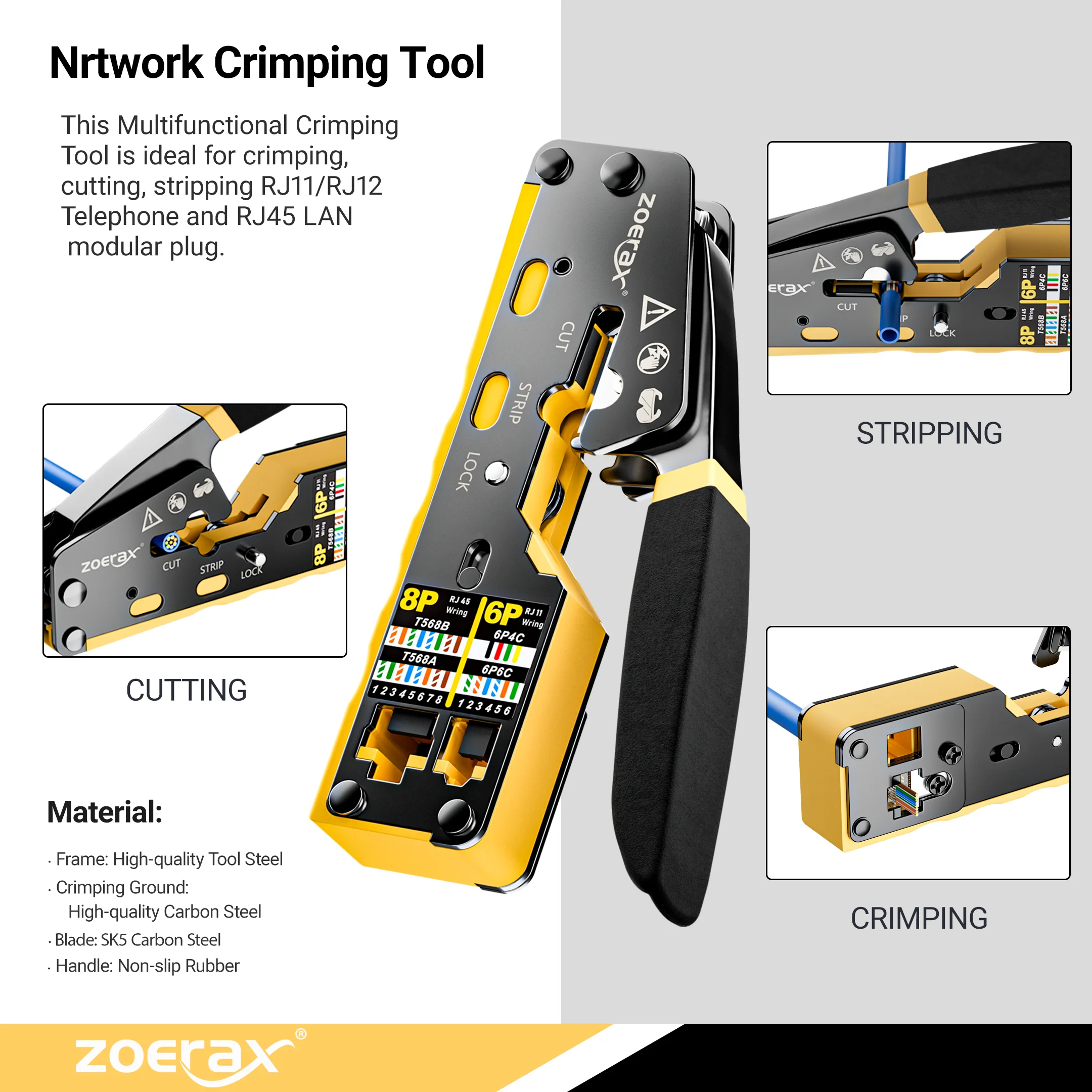 RJ45 CAT6 압착 도구 키트 (다용도 압착기, 케이블 테스터, 펀치 다운 툴, 스트리퍼 커터, 커넥터 및 부츠 포함)
