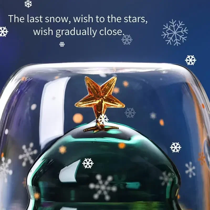 Christmas Cup Transparent Double Anti-Scalding Glass Cup Christmas Tree Star Coffee Cup Milk Juice Cup Children's Christmas Gift