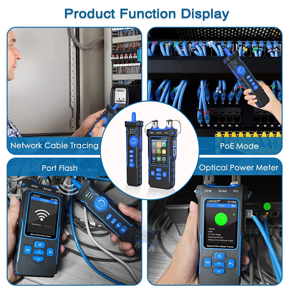 NOYAFA NF-8508 Network Cable Tester LAN Optical Power Meter Tester LCD Display Measure Length Wiremap Tester Cable Tracker 5