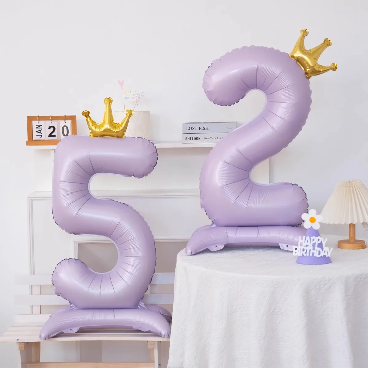 40 Zoll Hellviolette Stehende Kronen-Digitalfolienballons 0-9 Mädchen Geburtstagsparty Deko Zahlenballons mit Krone – Detail 7