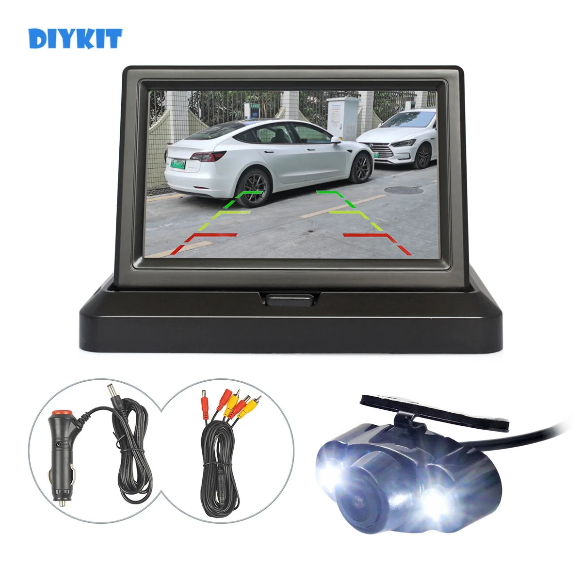 

DIYKIT Wired 5" Foldable Rear View Monitor Car Monitor Waterproof LED Color Night Vision Rear View Car Camera Parking System