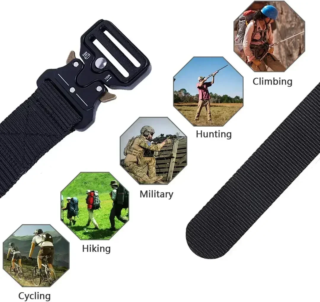 Tactical Belts for Unisex Military Style Work Hiking Riggers Web Gun Belt with Heavy Duty Quick Release Metal Buckle