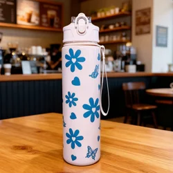 Chic Bow & Floral Water Bottle, Premium Texture, Elegant Design, Spacious, Lightweight, and Leakproof (Blue)