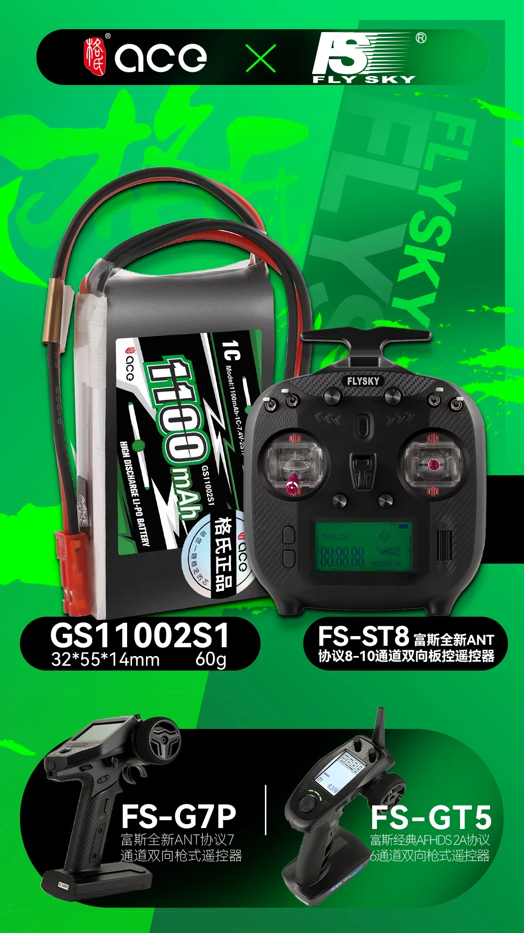 Gens ACE 1100mAh 2S 7.4V Lipo Batterie RC avec JST pour Radiocommande
