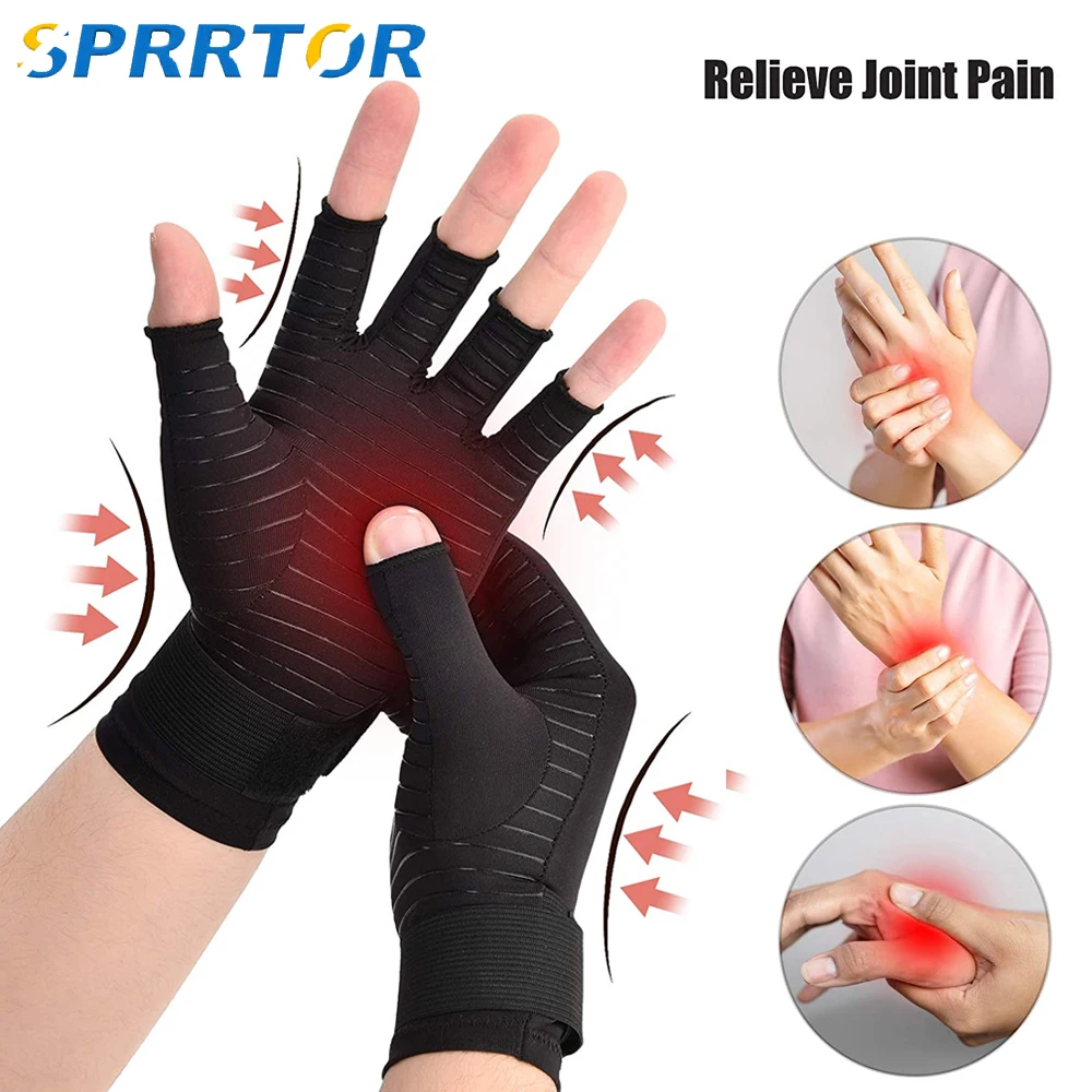 1Pair Compression Gloves Copper Arthritis Gloves Adjustable Wrist Strap Carpal Tunnel Computer Typing Support For Men&Women compression gloves