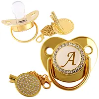 Golden Rhinestone Pacifier Letters 26 Letter Pacifier Baby Pacifier with Dust Cap with Rhinestone Photography Accessory 2