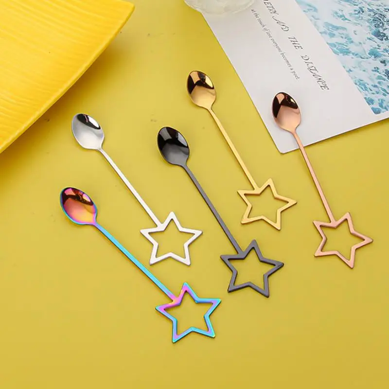 Five-pointed Star Coffee Spoon Stainless Steel Gold Silver Spoon Tea Dessert Scoop Drink Mixing Milkshake Kitchen Cutlery