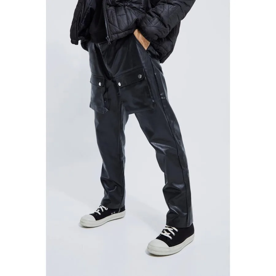 

27-46 New 2023 Men Women Clothing Yamamoto Style 3D Pocket Handsome Rock Leather Pants Trousers Lovers Pants Plus Size Costumes