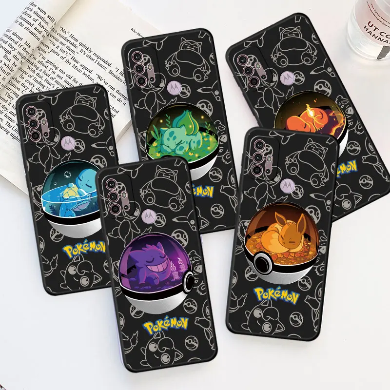 Черный чехол Pika Pikachu Gengar PokeBall для Motorola Moto G73 G22 G51 G30 Edge 20 G9 Play 30 Pro G60 G22 G53, чехол для телефона, чехлы