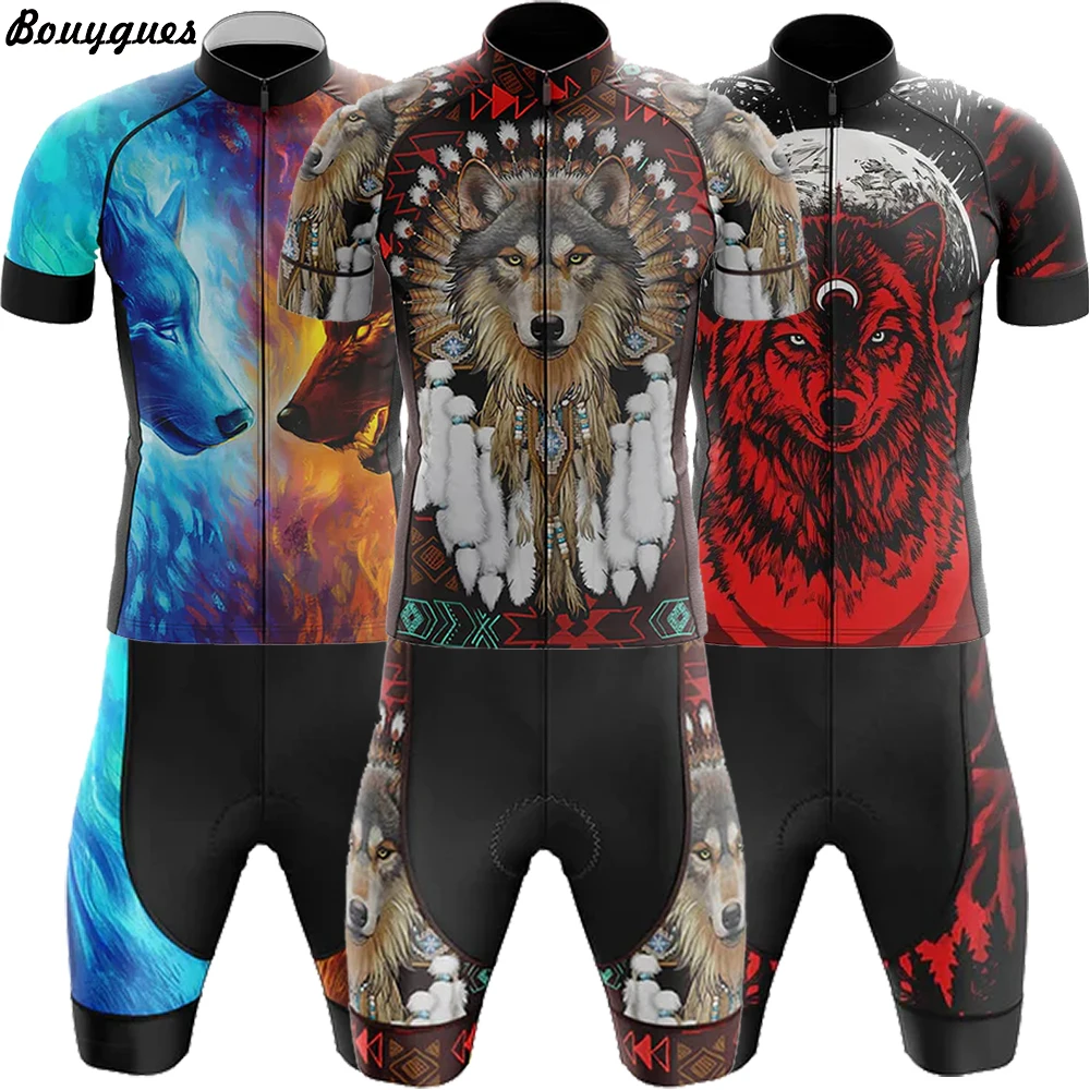 New Wolf Men Cycling Jersey Set Summer Cycling Clothing MTB Bike Clothes Uniform Maillot Ropa Ciclismo Bicycle Suit