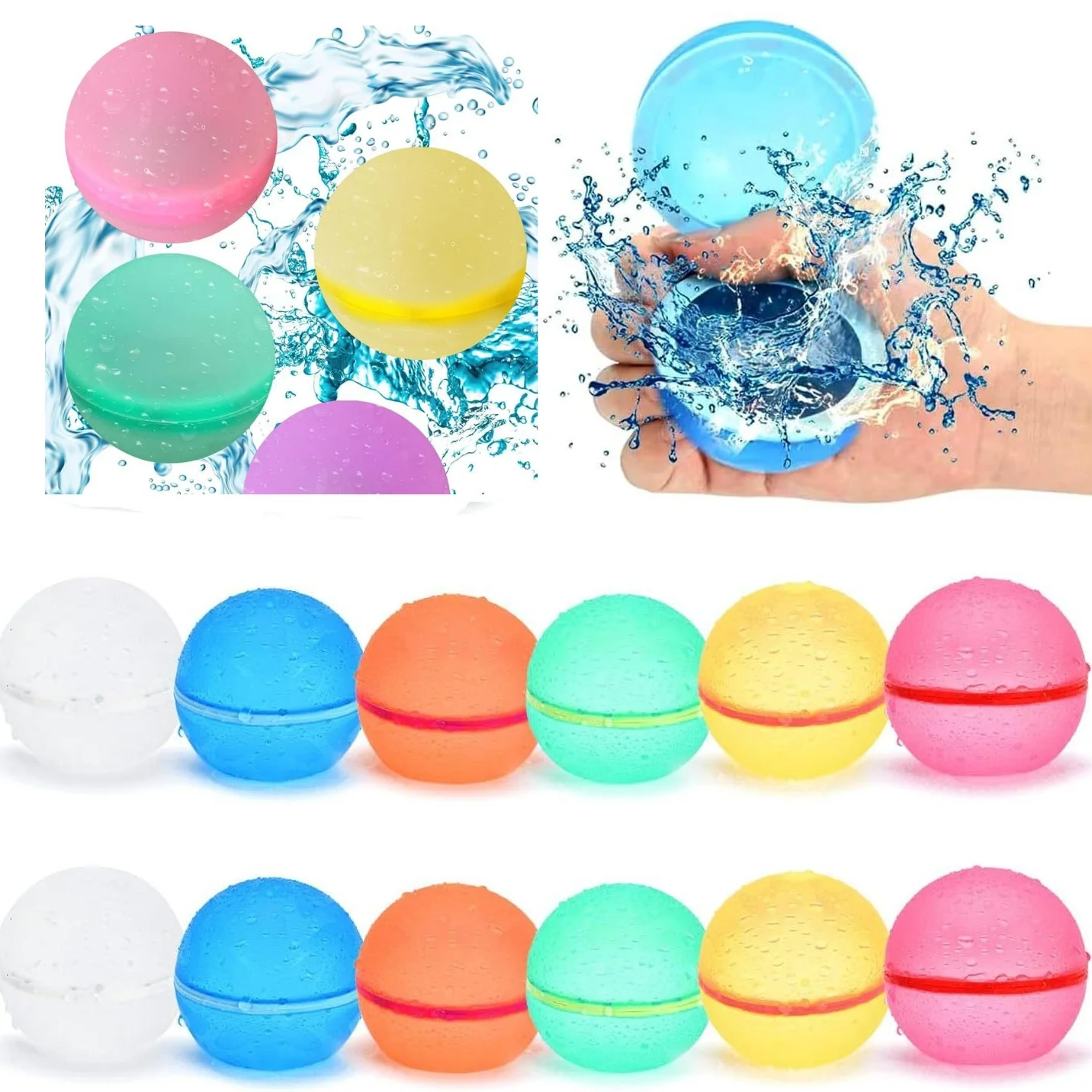 6pcs Reusable Water Balloons Reusable Silicone Magnetic Water Ball Pool Games Pool Toys Inflatable Toys Game