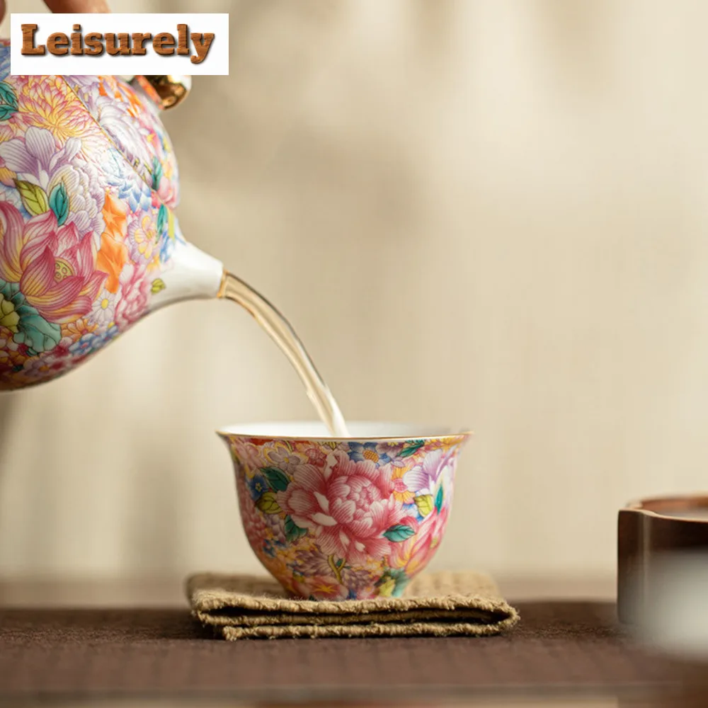 1 Pc Palace Luxury Ceramic Teacup Colour Enamels Flowers Tea Bowl Handmade Tea Cup Tie Guanyin Pu'er Home Porcelain Tea Set 60ml
