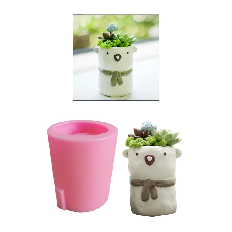 Y4QE Little Bear Succulents Flower Pot Epoxy Resin Mold Plant Vase Silicone Mould DIY Crafts Concrete Clay Casting Tool