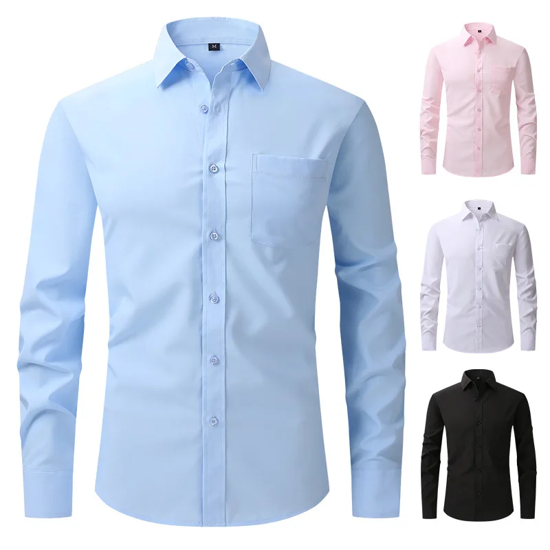 

Рубашка мужская стрейчевая с длинным рукавом, деловая Повседневная приталенная деловая Классическая, белая Осенняя блузка, большие размеры