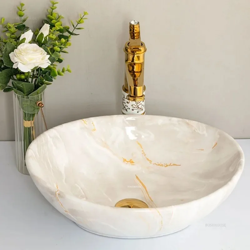 Ceramic Bathroom Sink Basin Household Art Wash Basin Balcony Vessel Gold Sinks Toilet Sink Small Shampoo Basins N 6