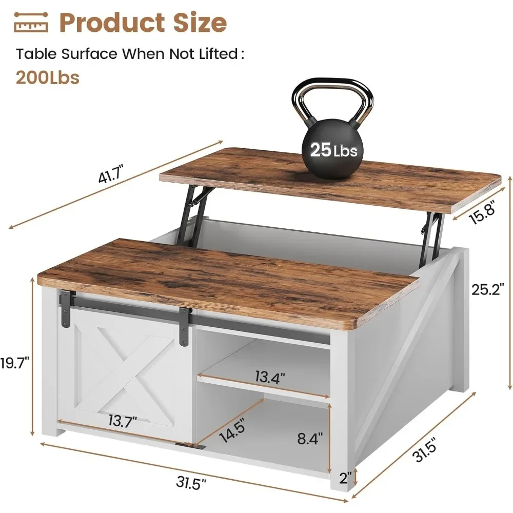 31.5 Inc Coffee Table, Square  Lift Top Coffees Tables  with Large Hidden Storage Compartment and Adjustable Shelves 6