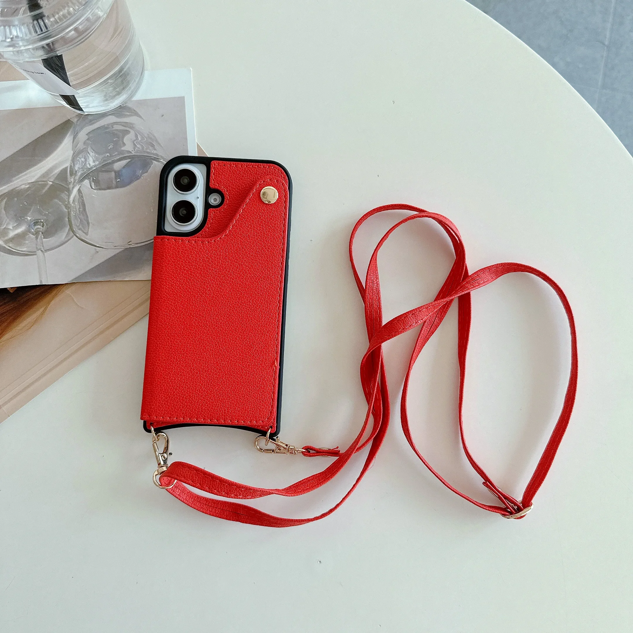 Stylish Mirror Crossbody Rope Phone Case with Card Holder and Leather Flip Cover