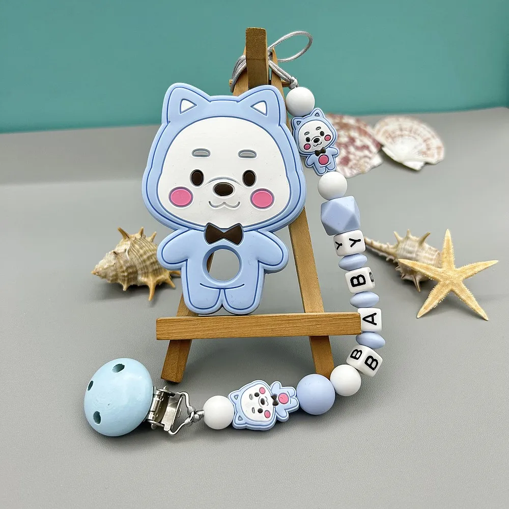 

Custom English Russian Letter Name Silicone Pig Pacifier Clip Chain Holder Teether Pendant for Baby Pacifier Kawaii Teether Gift