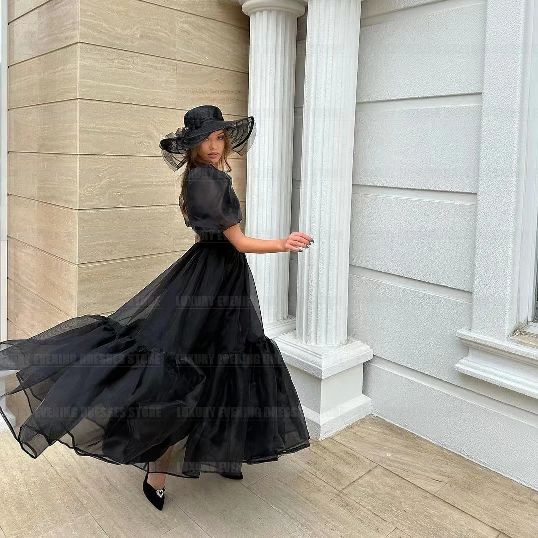 

Luxury Tea Length Evening Dresses For Woman A Line Square Collar Formal Elegant Fashion Prom Gowns Wedding Party Dress Vestidos