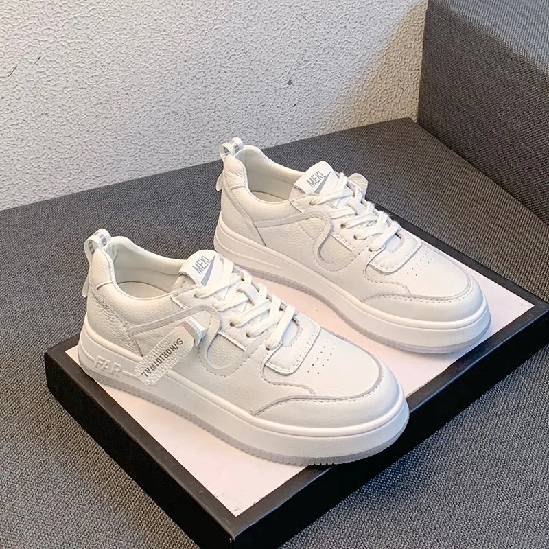 New 2022 Woman'S Sneaker Genuine Leather Thick Bottom Spring Shoes for Woman Fashion Daily Footwear Size 35-40 Flat Sneakers