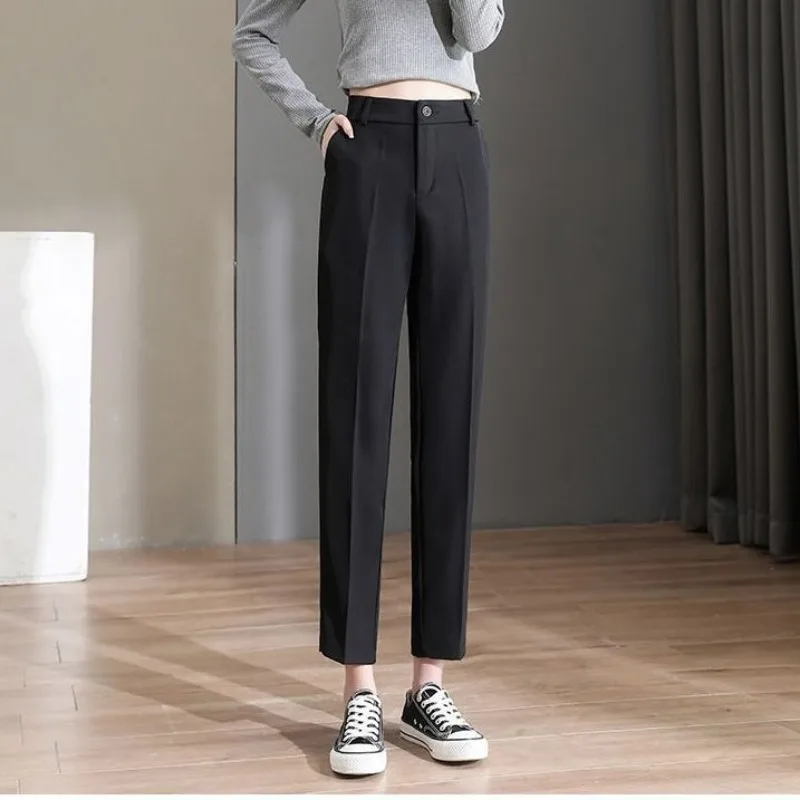 New Women High Waist Suit Pants Pencil Pants Solid Buttons Minimalist Trouser Office Ladies Spring Summer Women Clothing