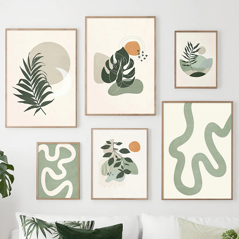 

Sage Green Botanical Monstera Leaf Abstract Boho Wall Art Canvas Painting Posters And Print Wall Pictures Living Room Home Decor
