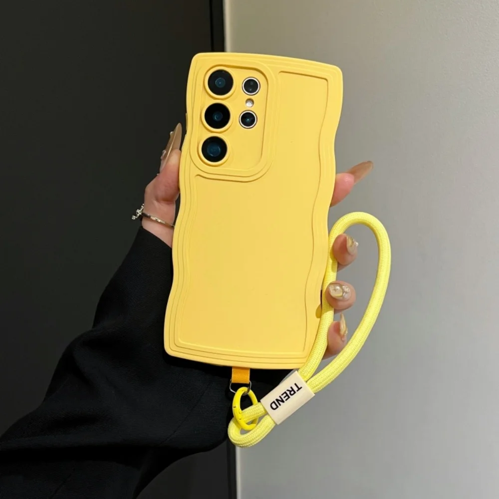 Fashion Wave Border Wrist Strap Case with Lanyard - Soft TPU Cover