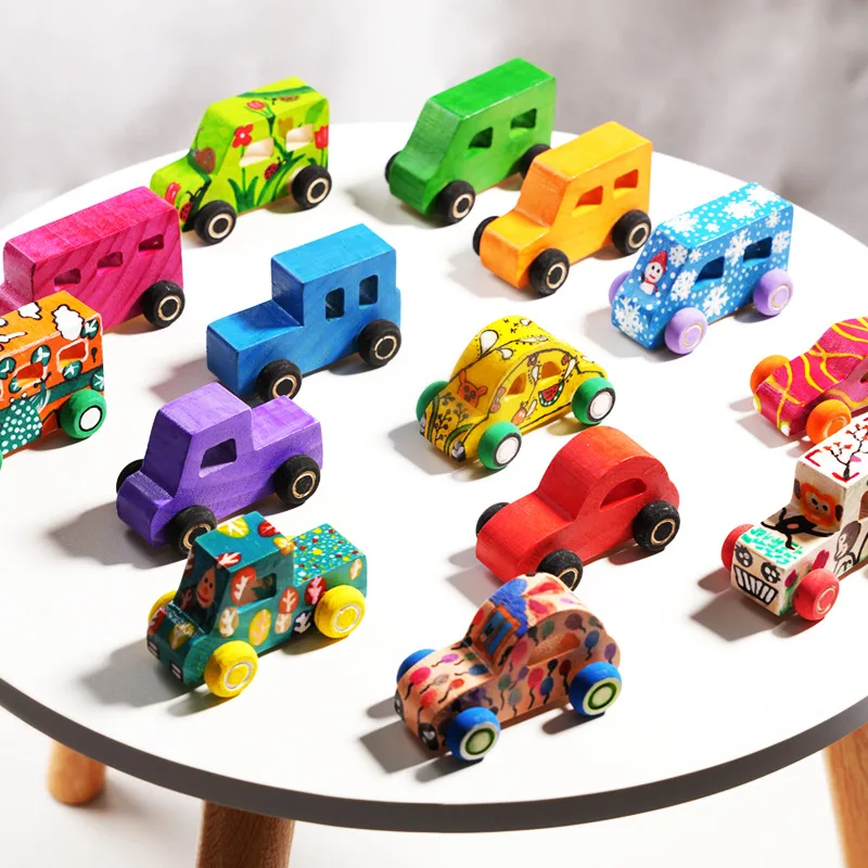 Montessori Wooden DIY Car Toys for Children Unpainted Cars Model