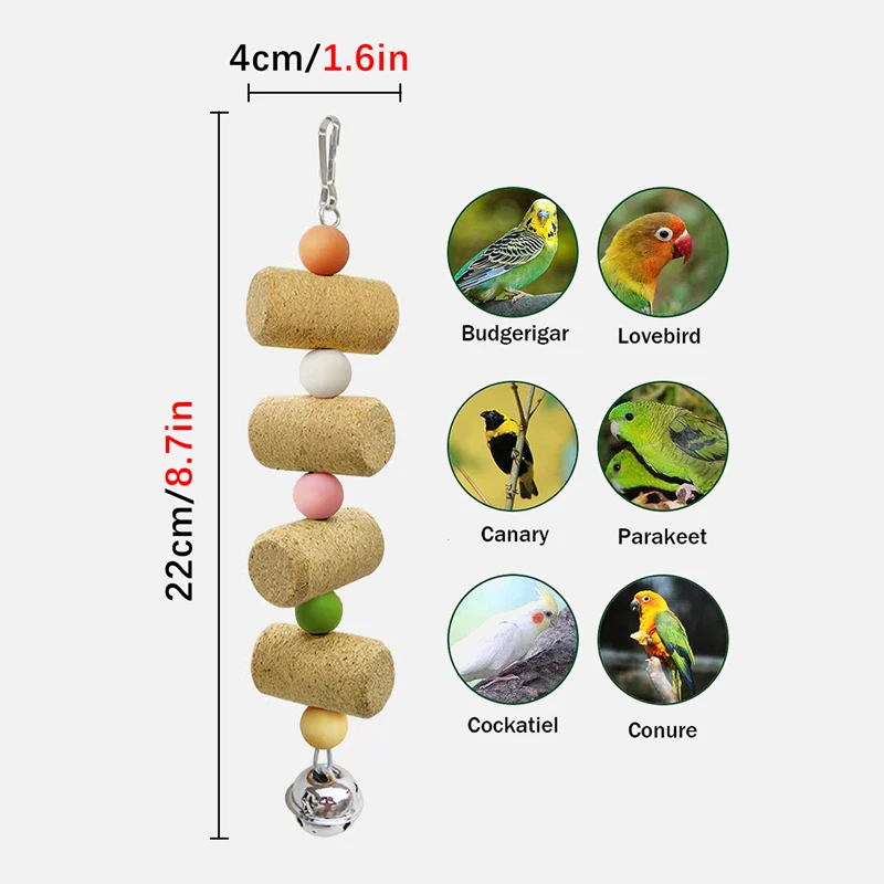 Wood Pet Bird Chewing Toy Resistance Practical Parrot Cork Bite String for Finch Parakeet Love Birds Cockatiel 1pc Random Color