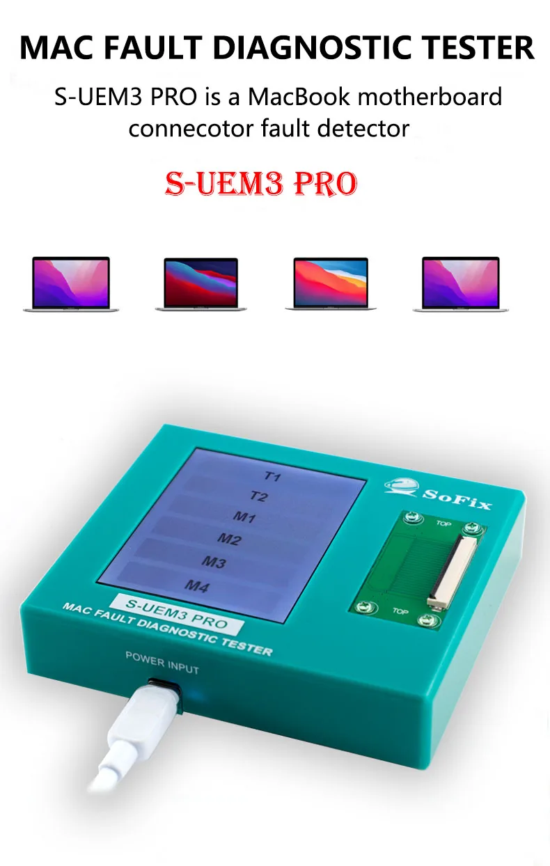 소픽스 S-UEM3 프로 도그노스틱 테스터 맥북 스크린 USBC EDP 커넥터 고장 감지기 (맥북 에어 프로 2016-2025 메인보드용)