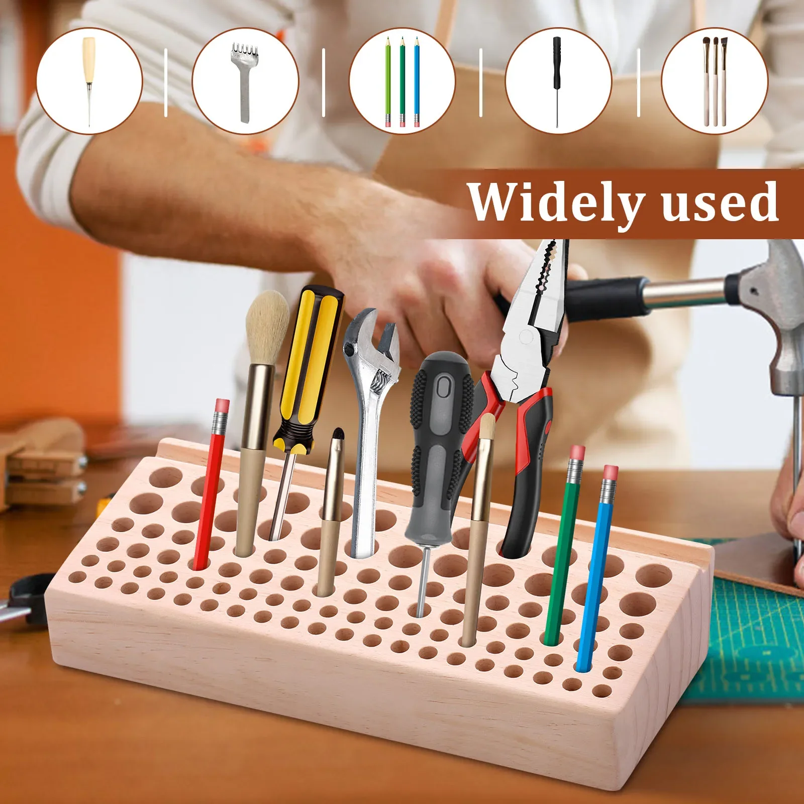 46/98 Holes Screwdriver Holder Wood Storage Rack Organizer For Scissors Screwdriver Wrench Pliers,Desk Top Tool Storage Rack