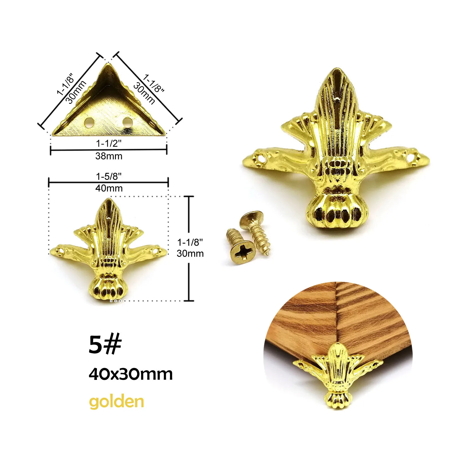 4 Stück Schmucktruhe Holzbox Geschenk Weinkiste Dekorative Füße Bein Eckenschutz Stützhalterung mit Schrauben Golden Silber Bronze – Detail 15