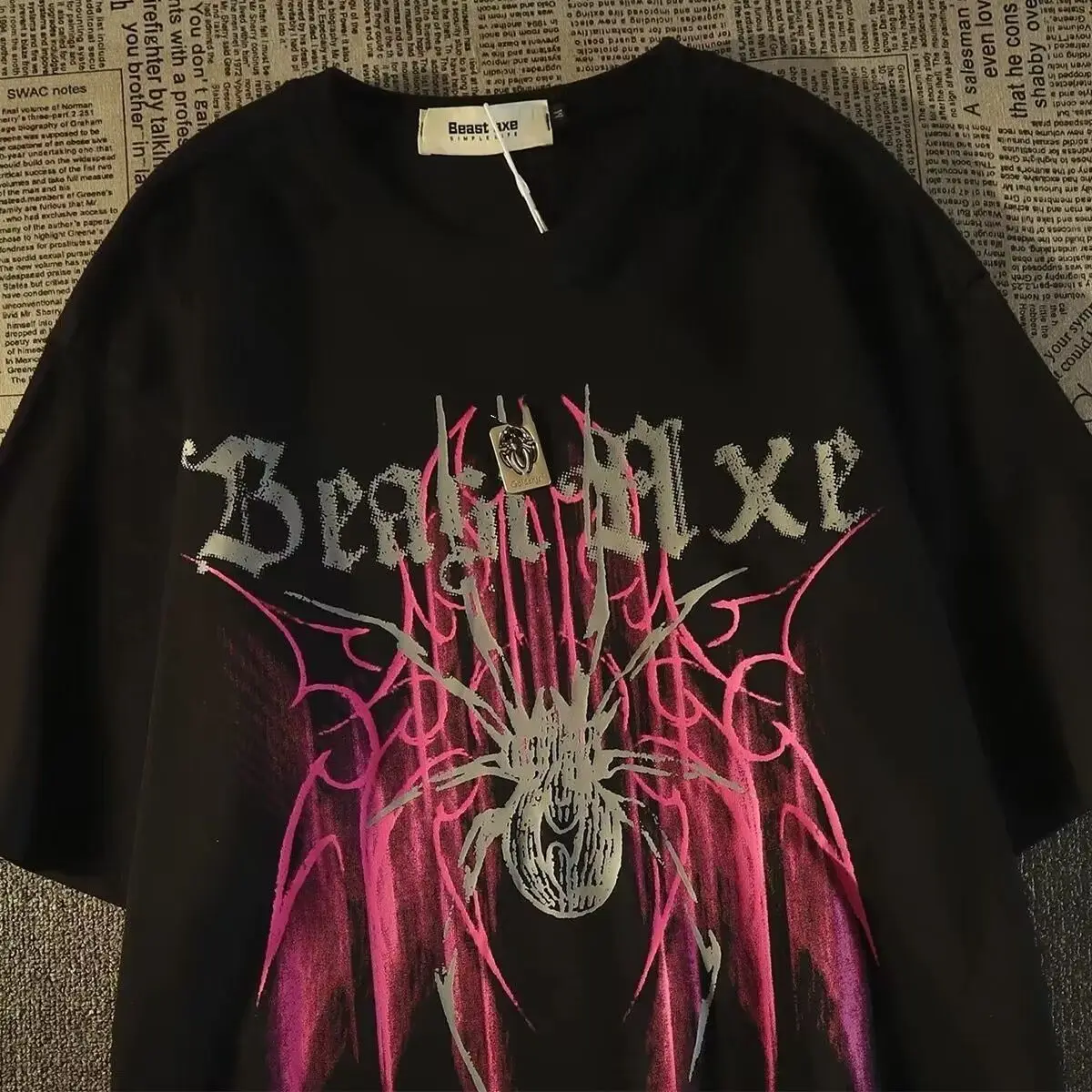 

Pure cotton summer new casual college style retro trendy brand printed couple short-sleeved T-shirt Korean style men clothing