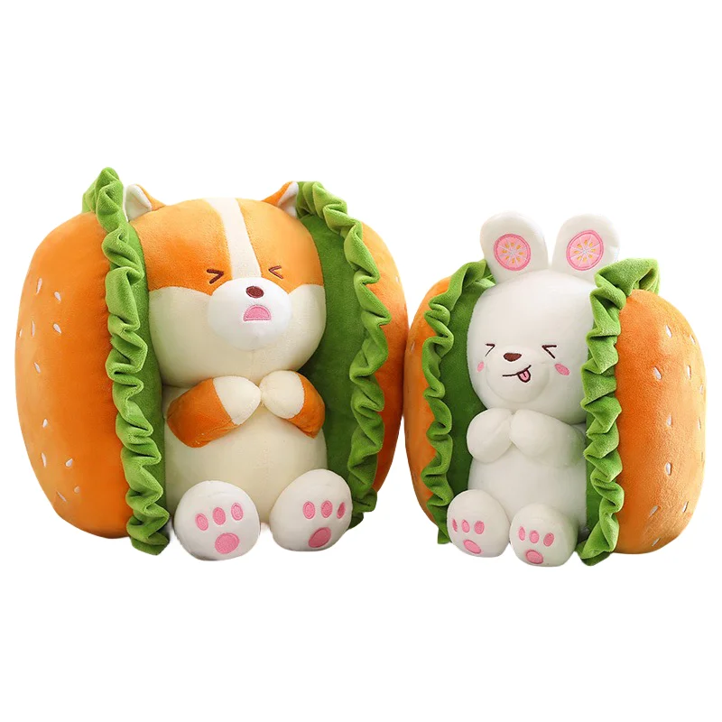 New Interesting Hamburger Shape Dog Rabbit Lovely Plush Toys Sofa Decoration Pillow Girls Kids Birthday Christmas Gifts