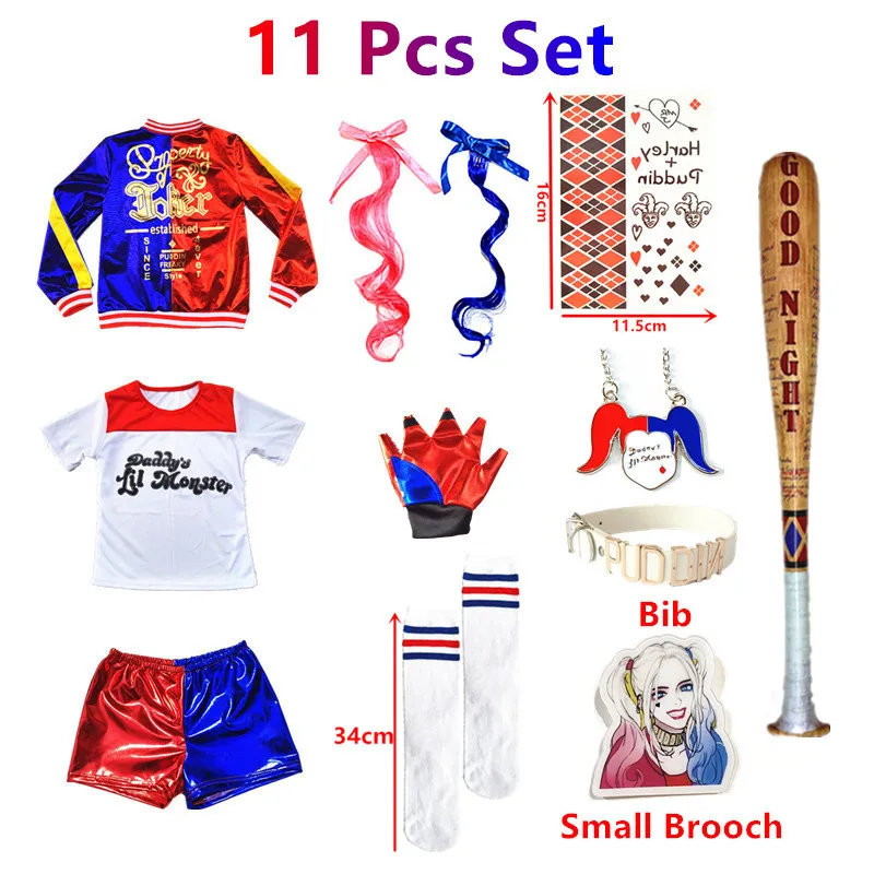 Cosplay Costume Harlee Quinzel Girls Clothing Joker Costume Party Suit Kids Hairband Stockings Sets Jacket T-shirt Fantasia Arlequina Adulta