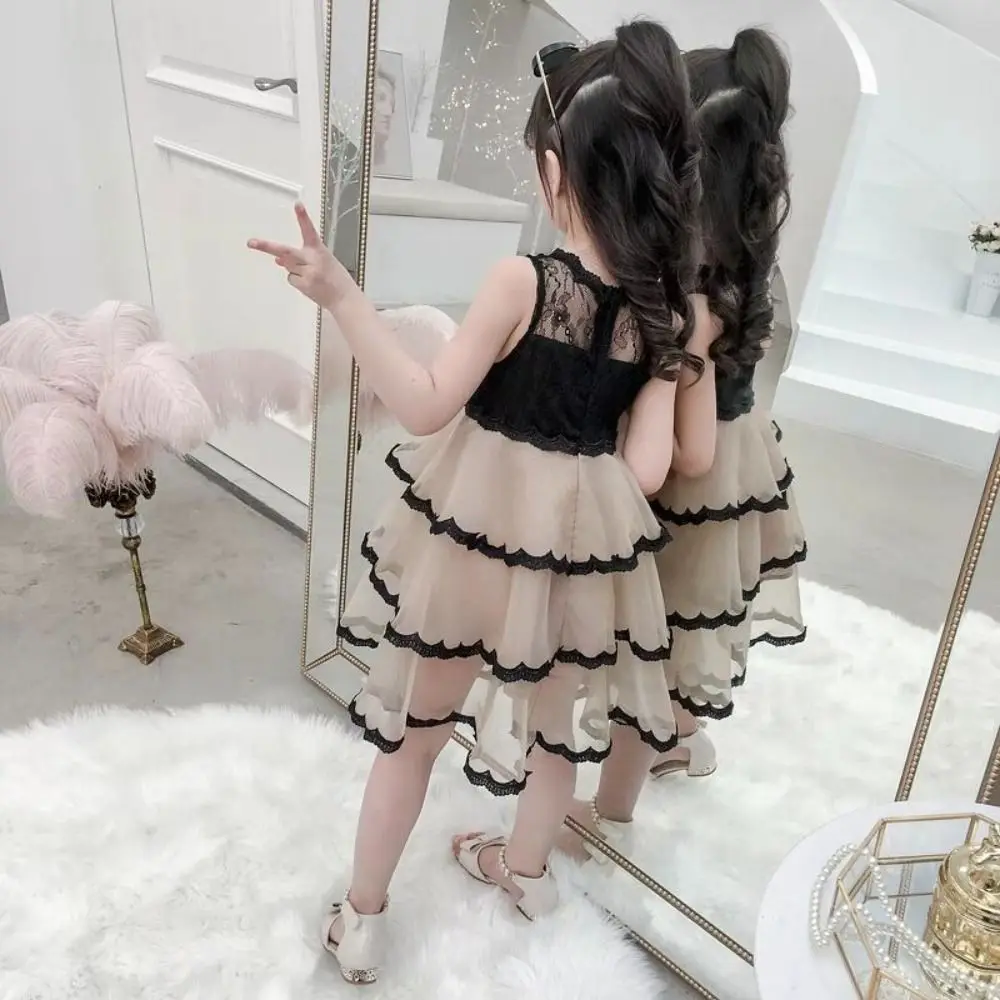 Fashion Sleeveless Girls Princess Dress Loose Teens Summer Lace Dress Party Beach Vacation Children Mesh Dress Holiday