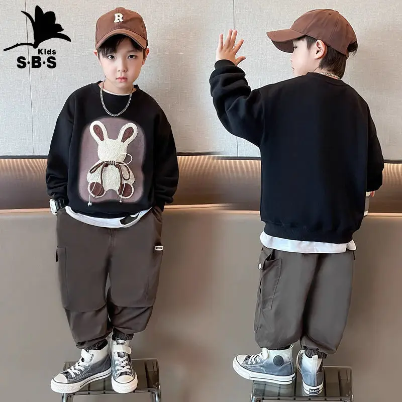 

Casual boy spring and autumn suit 2023 new children's fashionable cartoon sweater 2-piece set